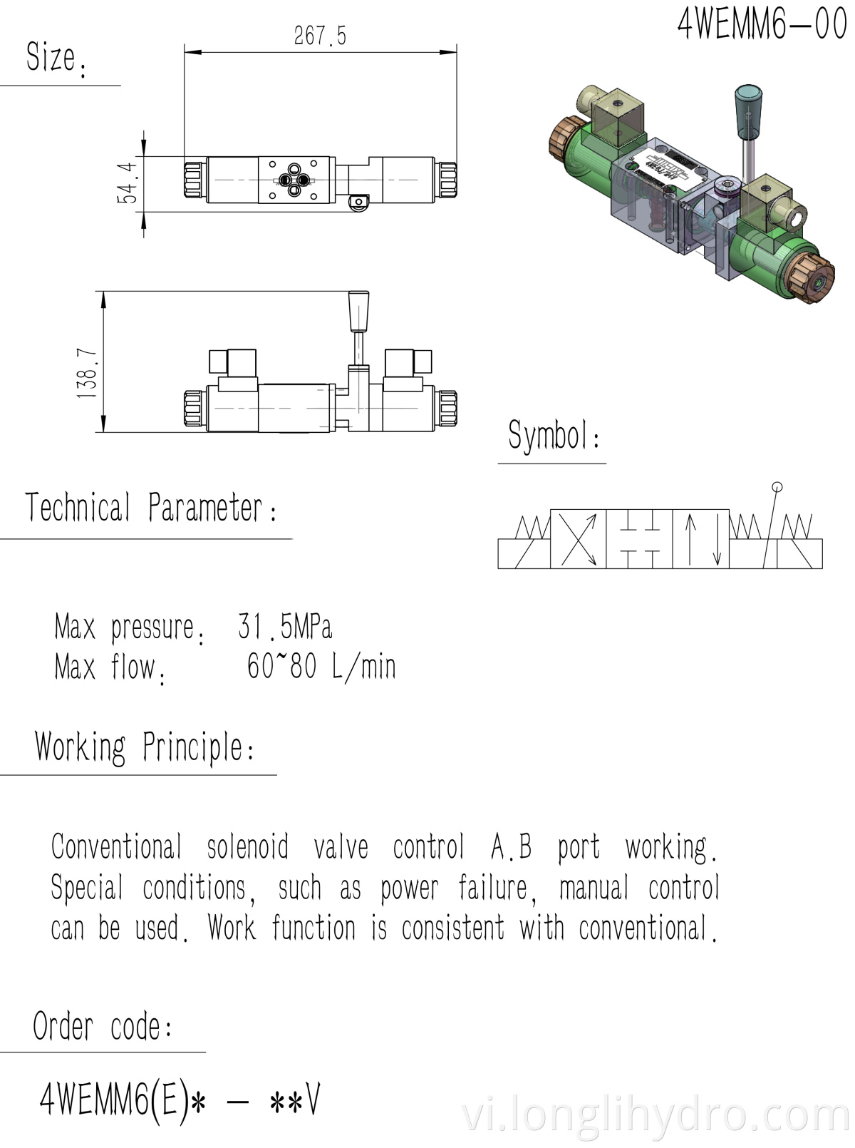 4WEMM6 Solenoid Manual Directional Control Valve